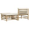 vidaXL 3 pcs conj. lounge p/ jardim em bambu c/ almofad&otilde;es branco nata