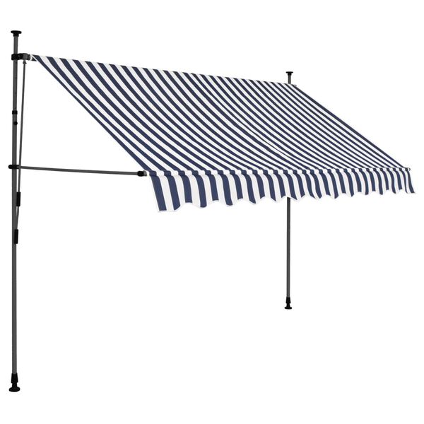 vidaXL Toldo retr&aacute;til manual com LED 250 cm azul e branco
