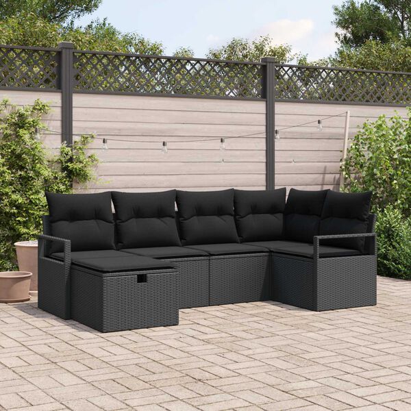 vidaXL Conjunto de Sof&aacute; de Jardim com almofada 6 pcs Preto vime PE