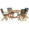 vidaXL 5 pcs conjunto de jantar p/ jardim vime PE/madeira maci&ccedil;a preto