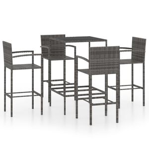 vidaXL 5 pcs conjunto de bar para jardim vime PE cinzento