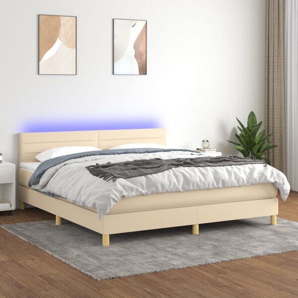 vidaXL Cama box spring c/ colch&atilde;o e LED 160x200 cm tecido cor creme