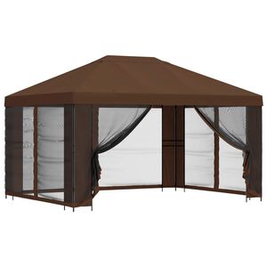 vidaXL Gazebo de Jardim com Laterais 4 &times; 3 m Castanho Poli&eacute;ster e A&ccedil;o