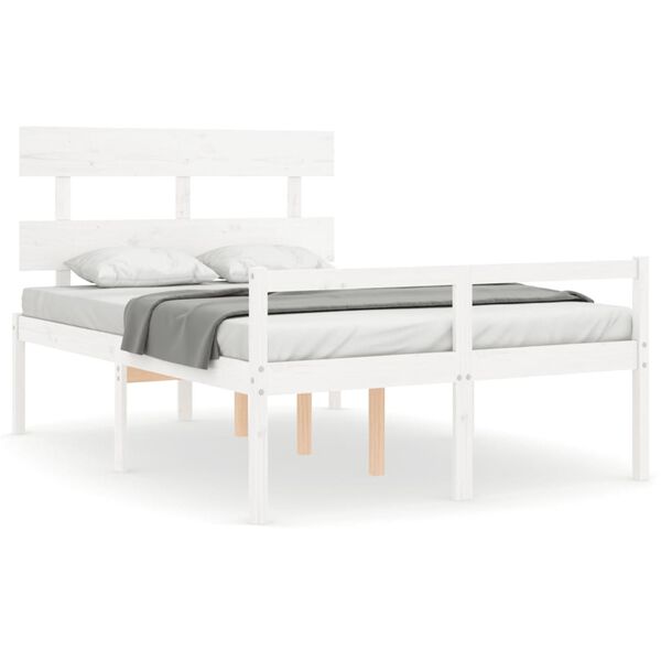 vidaXL Cama de casal para idosos c/ cabeceira madeira maci&ccedil;a branco