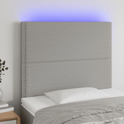 vidaXL Cabeceira cama c/ luzes LED tecido 90x5x118/128cm cinza-claro