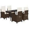 vidaXL 5 pcs conjunto jantar p/ jardim c/ almofad&otilde;es vime PE castanho
