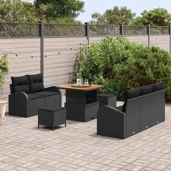 vidaXL Conjunto de Sofá de Jardim 8 pcs Preto 80 x 80 x 71 cm