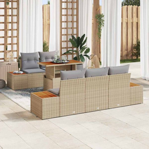 vidaXL Conjunto de Sof&aacute; de Jardim 6 pcs Bege Rattan Sint&eacute;tico