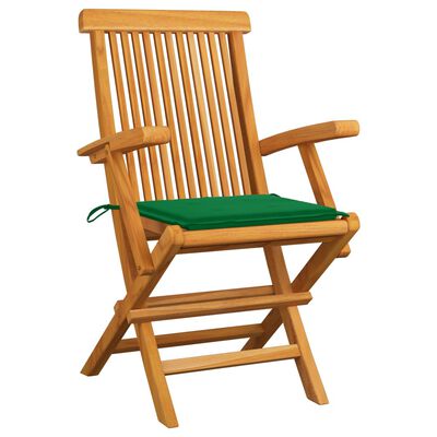 vidaXL Cadeiras de jardim c/ almofadões verdes 3 pcs teca maciça