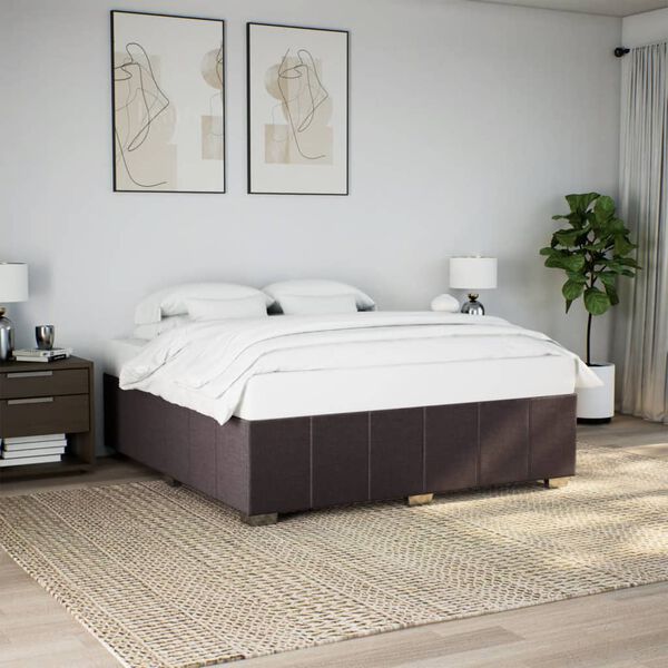 vidaXL Estrutura de cama sem colch&atilde;o 200x200 cm tecido castanho-escuro