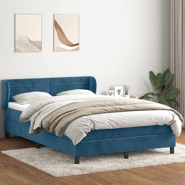 vidaXL Cama com molas/colch&atilde;o 140x210 cm veludo azul-escuro