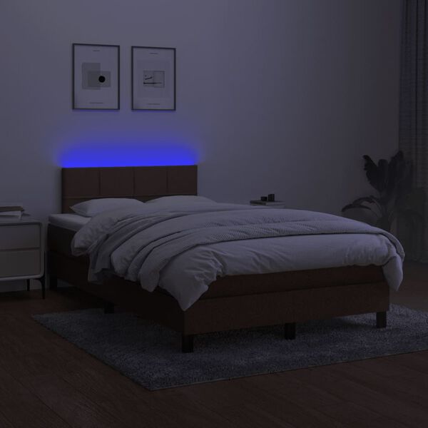 vidaXL Cama box spring c/ colch&atilde;o/LED 120x200cm tecido castanho-escuro