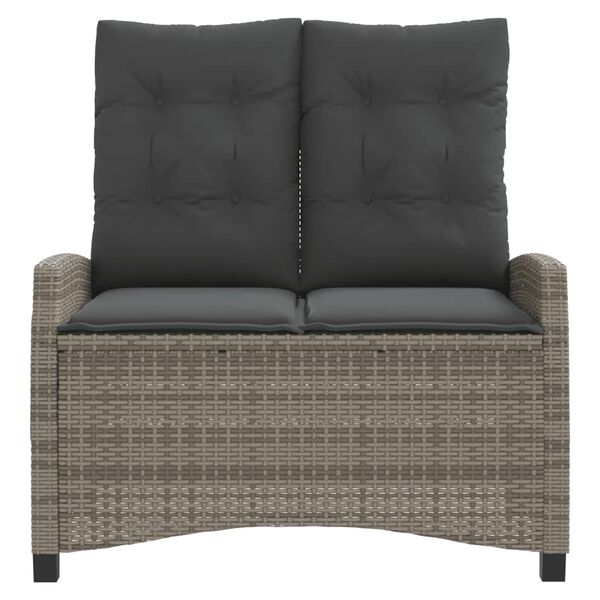 vidaXL Banco de jardim reclin&aacute;vel com almofad&otilde;es vime PE cinzento