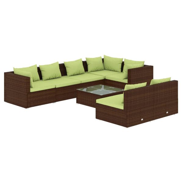 vidaXL 8 pcs conjunto lounge jardim c/ almofad&otilde;es vime PE castanho