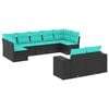 vidaXL Conjunto de sof&aacute; de jardim de 9 pe&ccedil;as com almofadas em rattan sint&eacute;tico preto