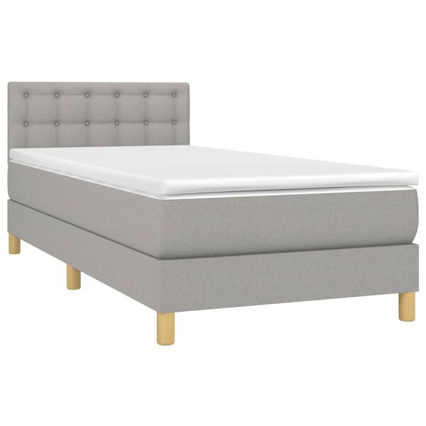vidaXL Cama box spring c/ colch&atilde;o e LED 90x190 cm tecido cinza-claro
