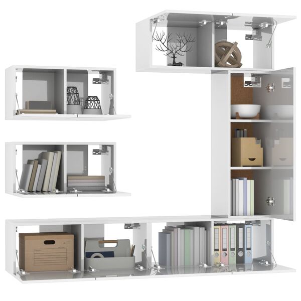 vidaXL 6 pcs conjunto m&oacute;veis de TV madeira processada branco brilhante