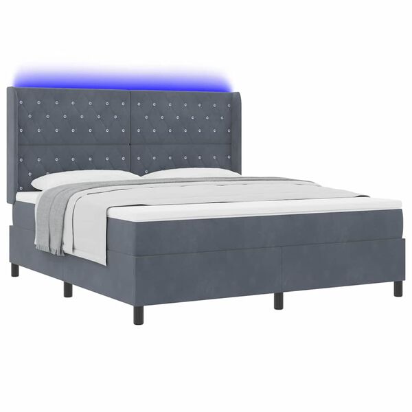 vidaXL Cama Box com colch&atilde;o com led Cinza Escuro 180 x 200 cm Veludo