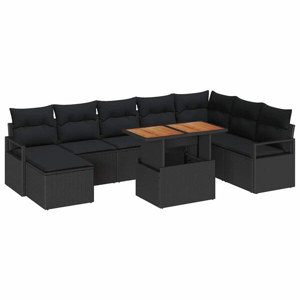 vidaXL Conjunto de Sof&aacute; de Jardim com almofada 9 pcs Preto e Marrom