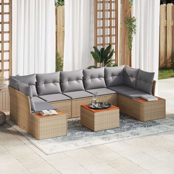 vidaXL Conjunto de Sof&aacute; de Jardim 8 pcs Bege Rattan Sint&eacute;tico