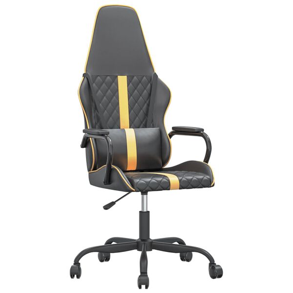 vidaXL Cadeira gaming de massagens couro artificial dourado e preto