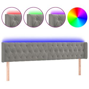 vidaXL Cabeceira cama c/ luzes LED veludo 183x16x78/88 cm cinza-claro