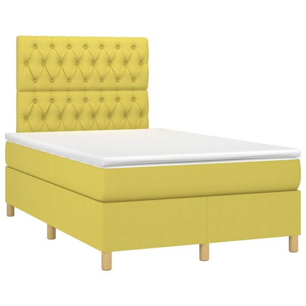 vidaXL Cama box spring c/ colch&atilde;o e LED 120x200 cm tecido verde