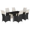 vidaXL 7 pcs conjunto de jantar p/ jardim c/ almofad&otilde;es vime PE preto