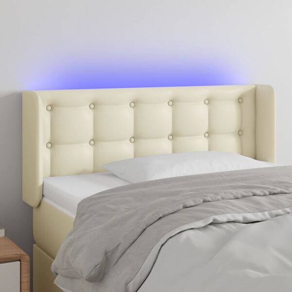 vidaXL Cabeceira de cama c/ LED 103x16x78/88 cm couro artificial cr&egrave;me