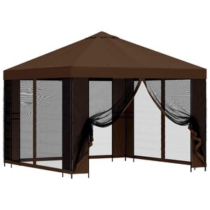 vidaXL Gazebo de Jardim com Laterais 3 x 3 m Castanho Poli&eacute;ster e A&ccedil;o
