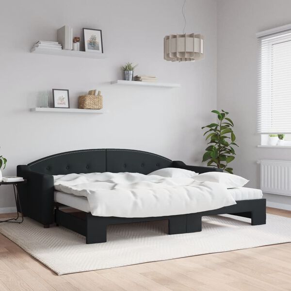 vidaXL Sof&aacute;-cama com gavet&atilde;o e colch&otilde;es 90x200 cm tecido preto