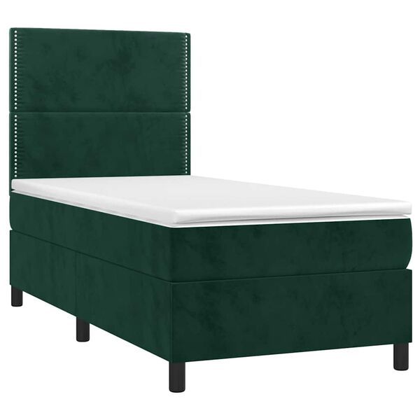 vidaXL Cama box spring c/ colch&atilde;o/LED 90x200 cm veludo verde-escuro