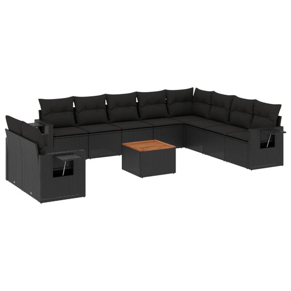 vidaXL 11 pcs conjunto sof&aacute;s de jardim c/ almofad&otilde;es vime PE preto