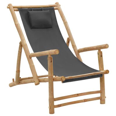 vidaXL Cadeira de terraço de bambu e lona cinzento-escuro