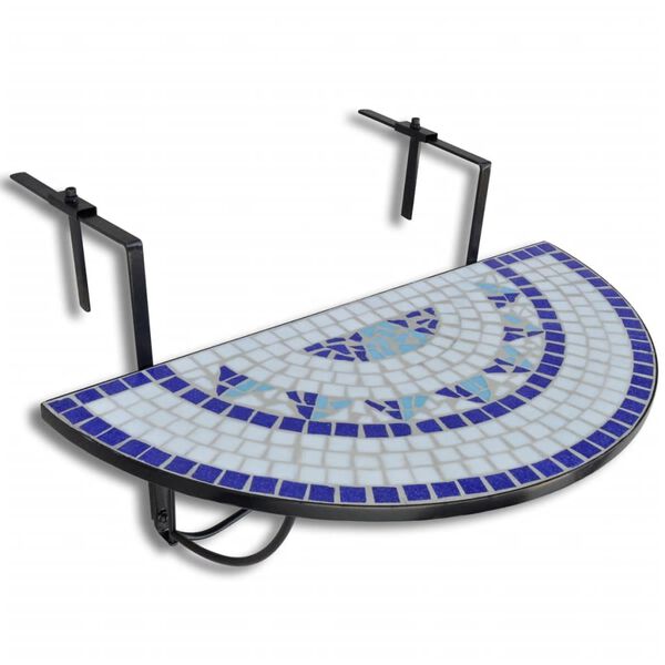 vidaXL Mesa de varanda suspensa mosaico azul e branco