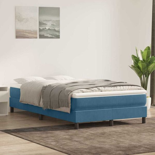 vidaXL Cama com molas/colch&atilde;o 120x220 cm veludo azul-escuro