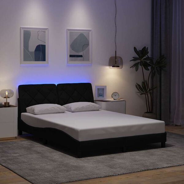 vidaXL Estrutura de cama com LED sem colch&atilde;o 120x200 cm tecido preto