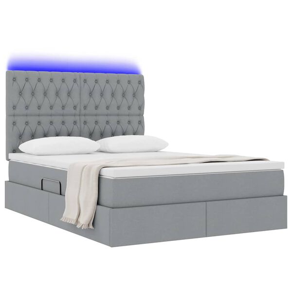 vidaXL Cama com arruma&ccedil;&atilde;o e LED Cinzento-claro 140 x 200 cm Poli&eacute;ster