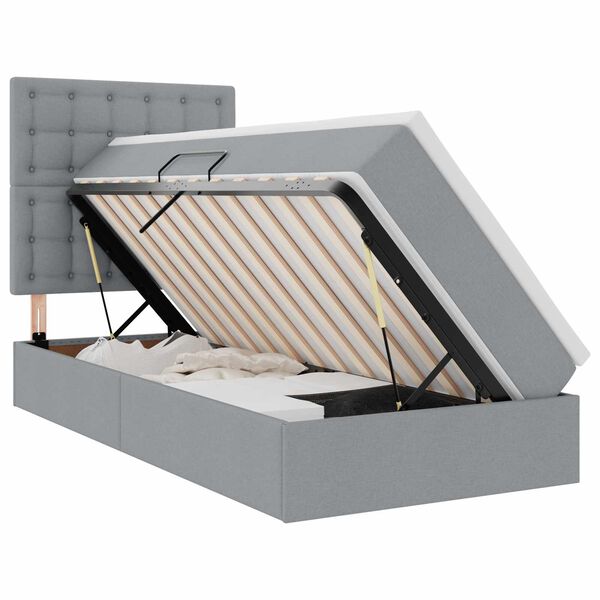 vidaXL Cama com arruma&ccedil;&atilde;o e LED Cinzento-claro 90 x 200 cm Poli&eacute;ster