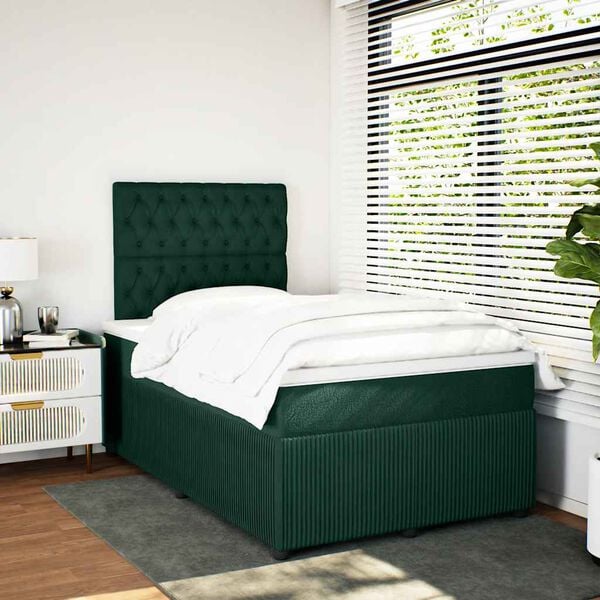 vidaXL Cama boxspring com colch&atilde;o 120x190 cm veludo verde-escuro