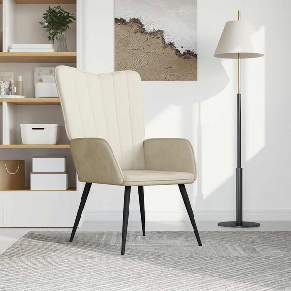 vidaXL Cadeira de descanso veludo branco nata