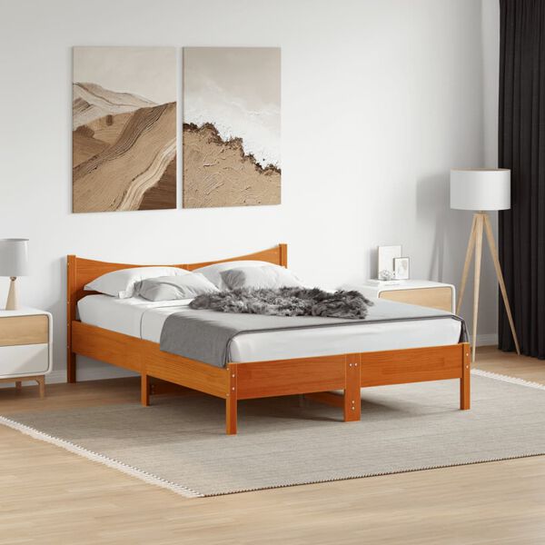 VidaXL Cama sem colch&atilde;o 140x190 cm pinho maci&ccedil;o castanho-mel