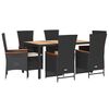 vidaXL 7 pcs conjunto de jantar p/ jardim c/ almofad&otilde;es vime PE preto