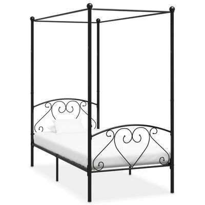 vidaXL Estrutura de cama com dossel metal preto 90x200 cm