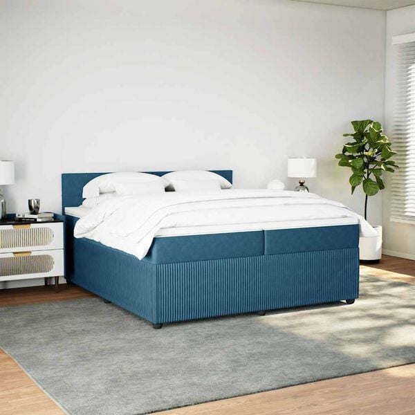 vidaXL Cama com molas/colch&atilde;o 200x200 cm veludo azul