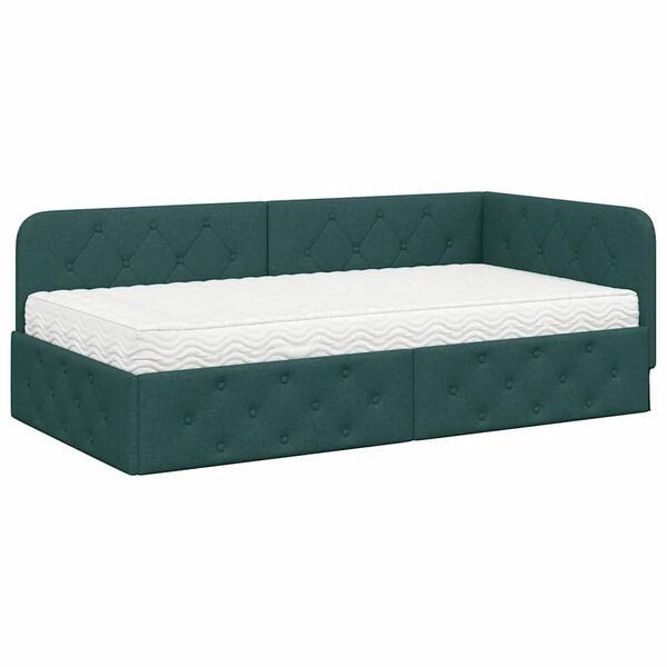 vidaXL Estrutura de Cama de Canto Verde Escuro 90 x 200 cm tecido