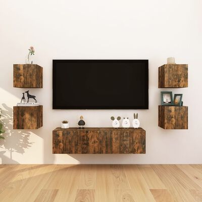 vidaXL Móveis de TV de parede 4 pcs 30,5x30x30 cm cor carvalho fumado