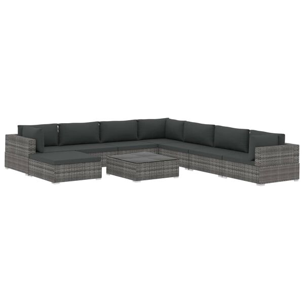 vidaXL 9 pcs conjunto lounge de jardim c/ almofadões vime PE cinzento
