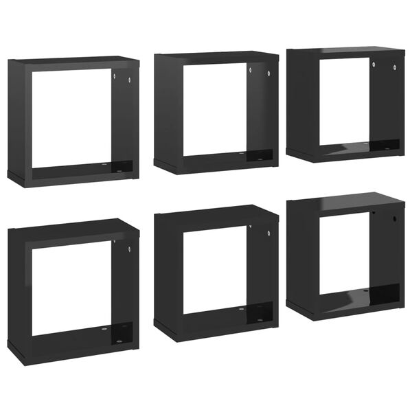 vidaXL Prateleiras parede forma de cubo 6 pcs 30x15x30 cm preto brilh.