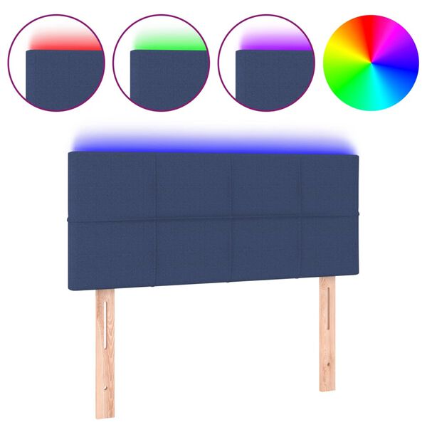vidaXL Cabeceira de cama c/ luzes LED tecido 100x5x78/88 cm azul